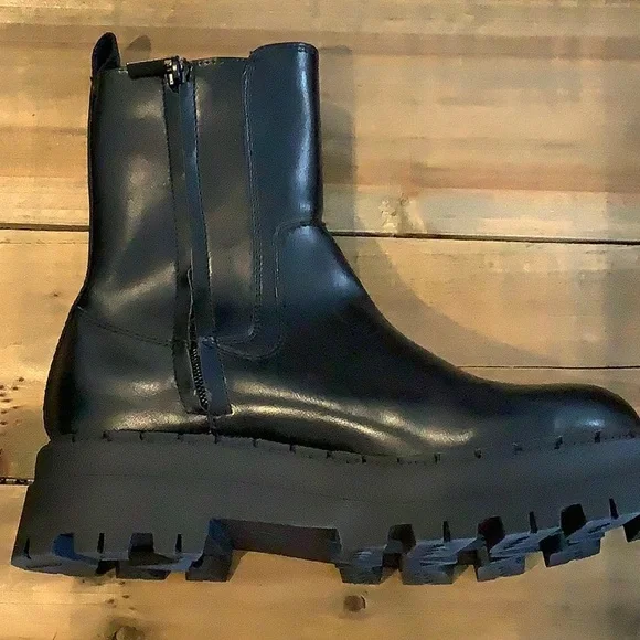 NWOT ZARA Women’s Faux Leather Black Platform Whimsigoth Emo Ankle Boots 38 - Picture 7 of 12